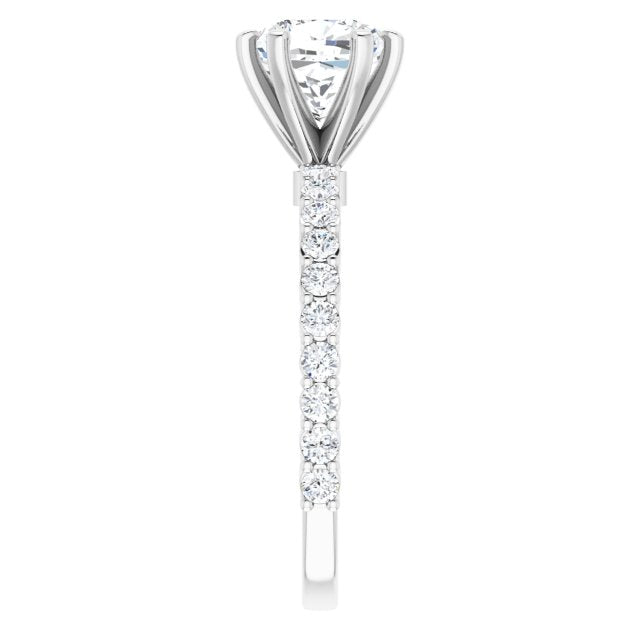 Cubic Zirconia Engagement Ring- The Thea (Customizable 8-prong Cushion Cut Design with Thin, Stackable Pavé Band)
