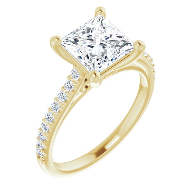 10K Yellow Gold Customizable Cathedral-raised Princess/Square Cut Design with Accented Band and Infinity Symbol Trellis Decoration