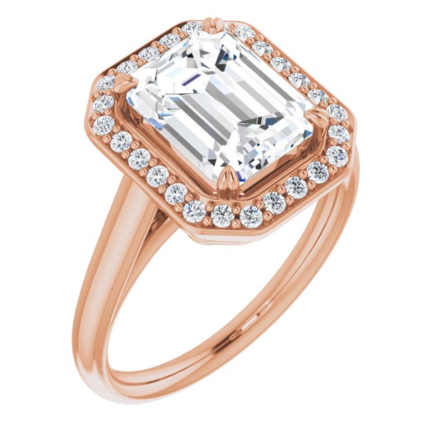 10K Rose Gold Customizable Emerald/Radiant Cut Design with Loose Halo