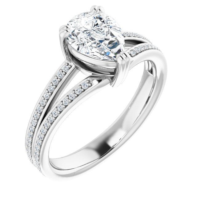 10K White Gold Customizable Pear Cut Center with 100-stone* "Waterfall" Pavé Split Band
