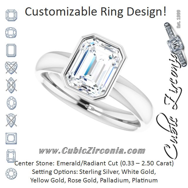 Cubic Zirconia Engagement Ring- The Jenny (Customizable Bezel-set Radiant Cut Solitaire with Wide Band)
