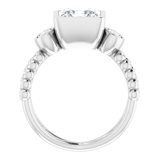 Cubic Zirconia Engagement Ring- The Tamanna (Customizable Bezel-set Princess/Square Cut Design with Dual Bezel-Oval Accents and Round-Bezel Accented Split Band)