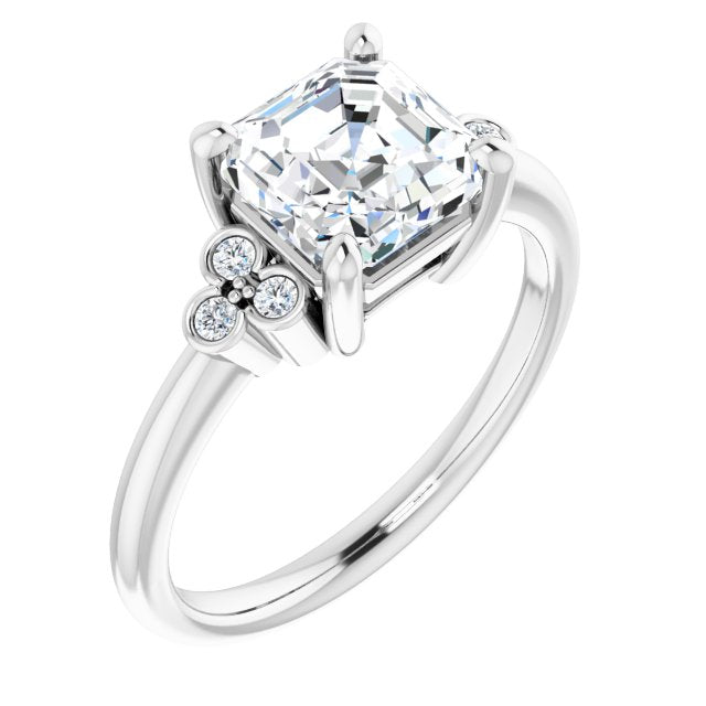 Cubic Zirconia Engagement Ring- The Irene (Customizable 7-stone Asscher Cut Center with Round-Bezel Side Stones)