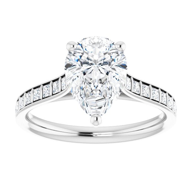 Cubic Zirconia Engagement Ring- The Gloria (Customizable Pear Cut Style with Princess Channel Bar Setting)