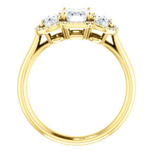 Cubic Zirconia Engagement Ring- The Carissa (Customizable Radiant Cut 3-stone Halo Style with Oval Accents)