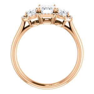 Cubic Zirconia Engagement Ring- The Carissa (Customizable Radiant Cut 3-stone Halo Style with Oval Accents)