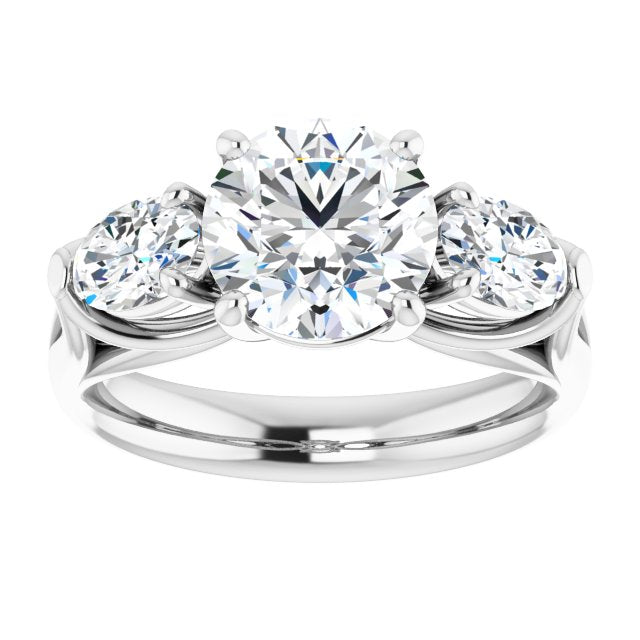 Cubic Zirconia Engagement Ring- The Alondra (Customizable Cathedral-set 3-stone Round Cut Style with Dual Oval Cut Accents & Wide Split Band)