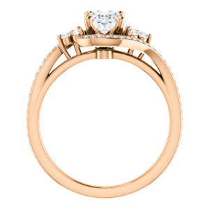 Cubic Zirconia Engagement Ring- The Candie (Customizable Oval Cut with Artisan Bypass Pavé and 7-stone Cluster)