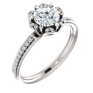 Cubic Zirconia Engagement Ring- The Rosie (Customizable Round Cut Style with Floral-Inspired Halo and Extra-Thin Pavé Band)