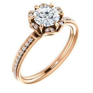 Cubic Zirconia Engagement Ring- The Rosie (Customizable Round Cut Style with Floral-Inspired Halo and Extra-Thin Pavé Band)