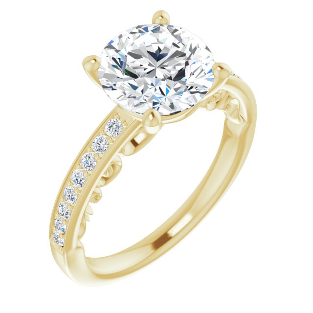 18K Yellow Gold Customizable Round Cut Design featuring 3-Sided Infinity Trellis and Round-Channel Accented Band