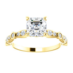 Cubic Zirconia Engagement Ring- The Lindsay (Asscher Cut Ladies' Belt-Inspired Customizable Setting with Bezel-Set Pavé Band)