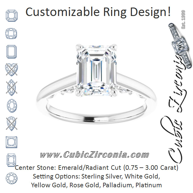 Cubic Zirconia Engagement Ring- The Heilanda (Customizable Cathedral-set Emerald Cut Style featuring Peekaboo Trellis Hidden Stones)