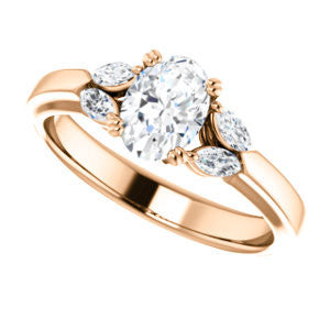 Cubic Zirconia Engagement Ring- The Melitza (Customizable Oval Cut 5-stone with Marquise Accents)