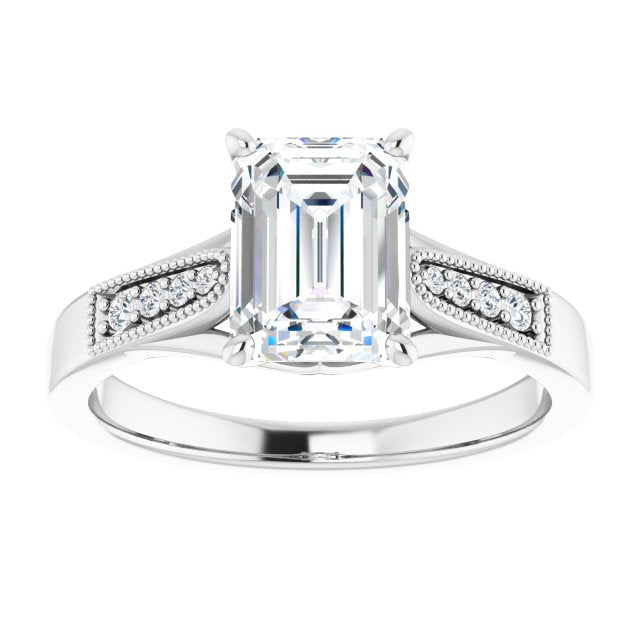 Cubic Zirconia Engagement Ring- The Ivana (Customizable 9-stone Vintage Design with Radiant Cut Center and Round Band Accents)