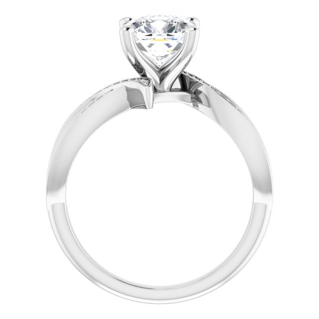 Cubic Zirconia Engagement Ring- The Vada (Customizable Cushion Cut Design with Swooping Shared Prong Bypass Band)