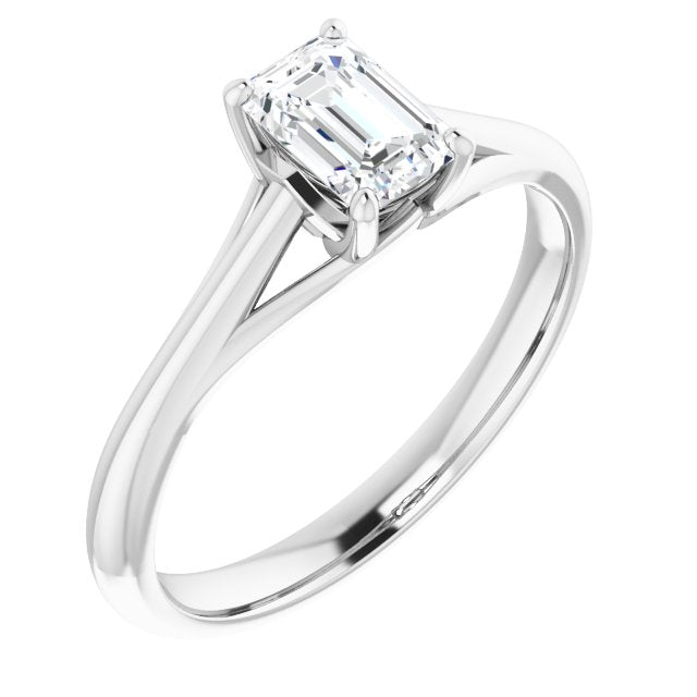10K White Gold Customizable Emerald/Radiant Cut Solitaire with Crosshatched Prong Basket