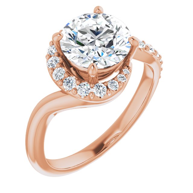 18K Rose Gold Customizable Round Cut Design with Swooping Pavé Bypass Band