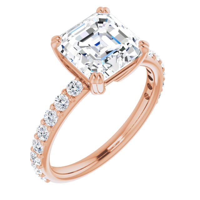 10K Rose Gold Customizable Asscher Cut Design with Large Round Cut 3/4 Band Accents