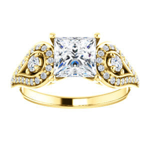 Cubic Zirconia Engagement Ring- The Tonya Laverne (Customizable Princess Cut Design with Winged Split-Pavé Band)