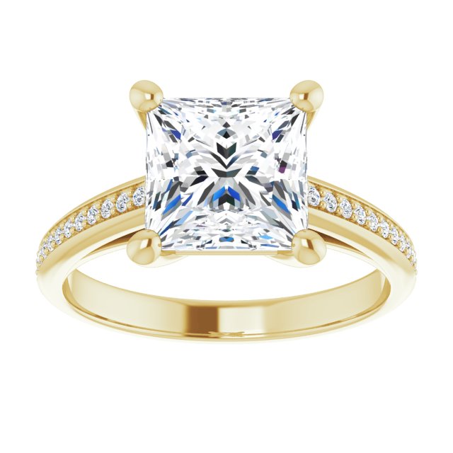 Cubic Zirconia Engagement Ring- The Ahimsa (Customizable Cathedral-set Princess/Square Cut Style with Shared Prong Band)