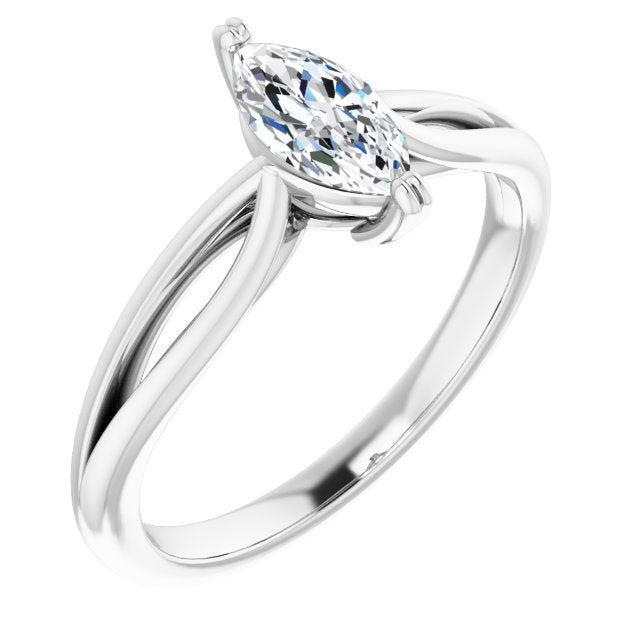 10K White Gold Customizable Marquise Cut Solitaire with Wide-Split Band