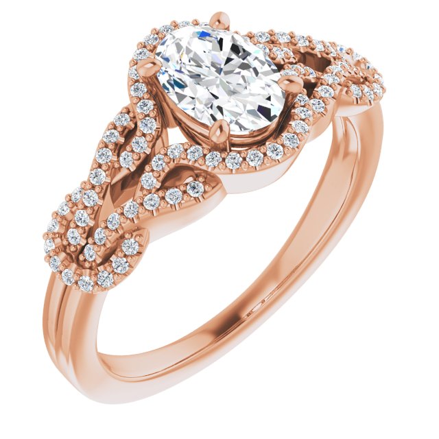 10K Rose Gold Customizable Oval Cut Design with Intricate Over-Under-Around Pavé Accented Band