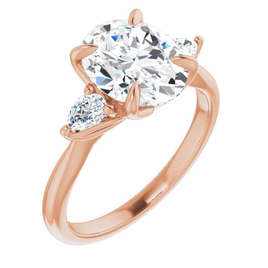 10K Rose Gold Customizable 3-stone Design with Oval Cut Center and Dual Large Pear Side Stones