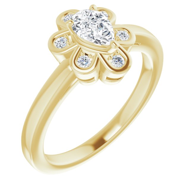 10K Yellow Gold Customizable 9-stone Pear Cut Design with Round Bezel Side Stones
