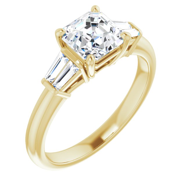 10K Yellow Gold Customizable 5-stone Asscher Cut Style with Quad Tapered Baguettes