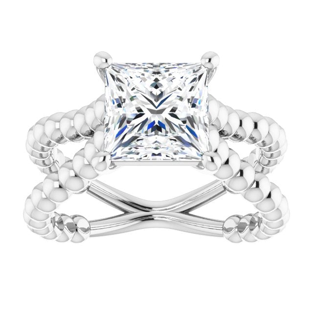 Cubic Zirconia Engagement Ring- The Isabella Noa (Customizable Princess/Square Cut Solitaire with Wide Beaded Split-Band)