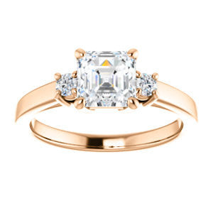Cubic Zirconia Engagement Ring- The Jacqueline (Customizable Asscher Cut 3-stone with Thin Band and Dual Round Prong Accents)