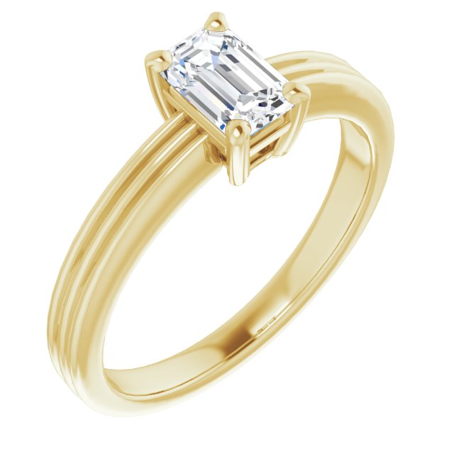 10K Yellow Gold Customizable Emerald/Radiant Cut Solitaire with Double-Grooved Band