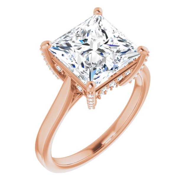 10K Rose Gold Customizable Cathedral-Raised Princess/Square Cut Style with Prong Accents Enhancement