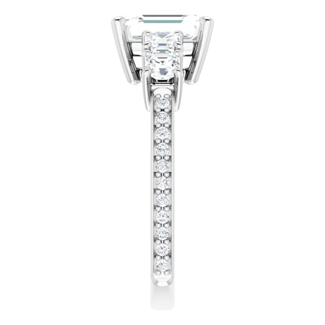 Cubic Zirconia Engagement Ring- The Harmony (Customizable Radiant Cut 5-stone Style with Quad Radiant Accents plus Shared Prong Band)