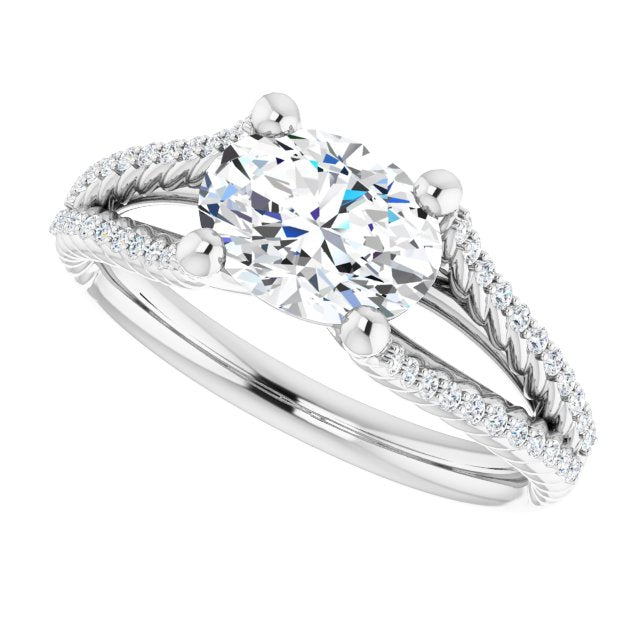 Cubic Zirconia Engagement Ring- The Contessa (Customizable Oval Cut Style with Split Band and Rope-Pavé)