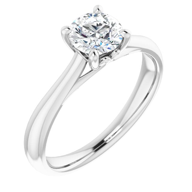 10K White Gold Customizable Round Cut Solitaire with Decorative Prongs & Tapered Band