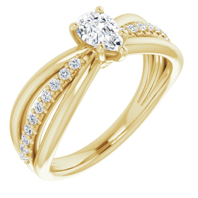 10K Yellow Gold Customizable Pear Cut Design with Tri-Split Accented Band