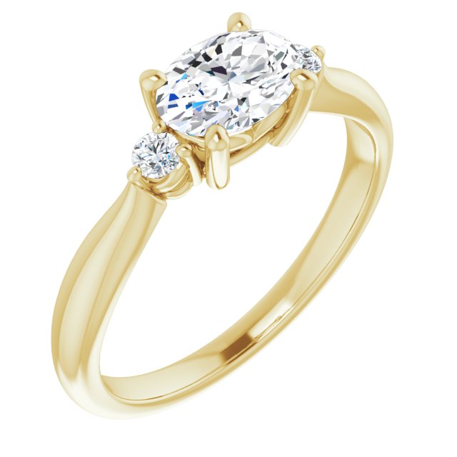 10K Yellow Gold Customizable 3-stone Oval Cut Design with Twin Petite Round Accents
