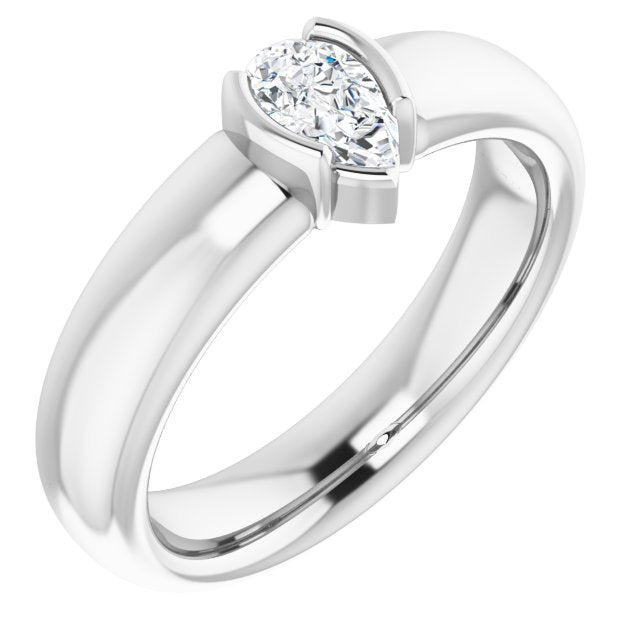 10K White Gold Customizable Bezel-set Pear Cut Solitaire with Thick Band