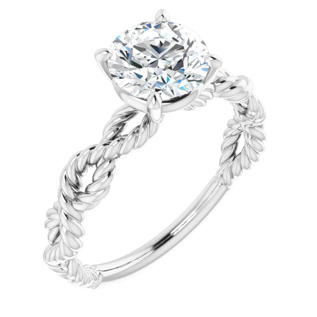 10K White Gold Customizable Round Cut Solitaire with Infinity-inspired Twisting-Rope Split Band