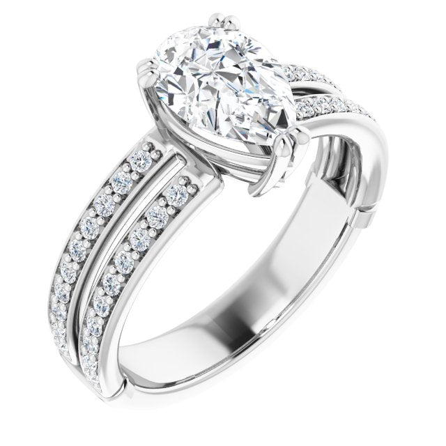 10K White Gold Customizable Pear Cut Design featuring Split Band with Accents