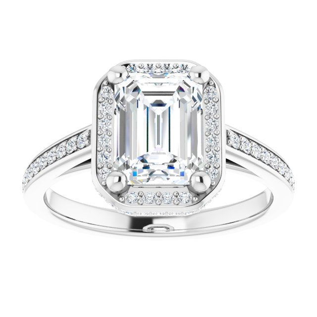 Cubic Zirconia Engagement Ring- The Estelle (Customizable Cathedral-Halo Radiant Cut Design with Under-halo & Shared Prong Band)