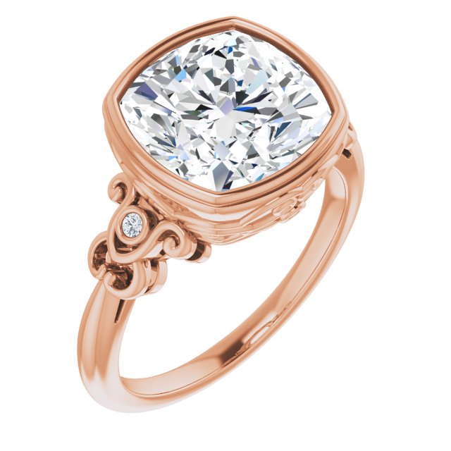 10K Rose Gold Customizable 5-stone Design with Cushion Cut Center and Quad Round-Bezel Accents