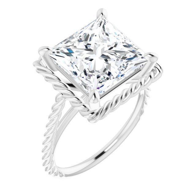 10K White Gold Customizable Cathedral-set Princess/Square Cut Solitaire with Thin Rope-Twist Band