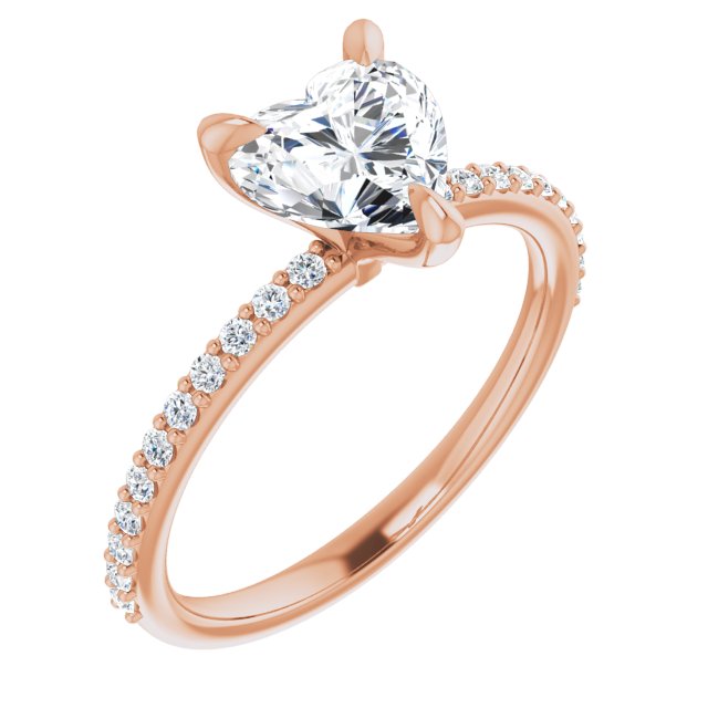 10K Rose Gold Customizable Heart Cut Style with Delicate Pavé Band