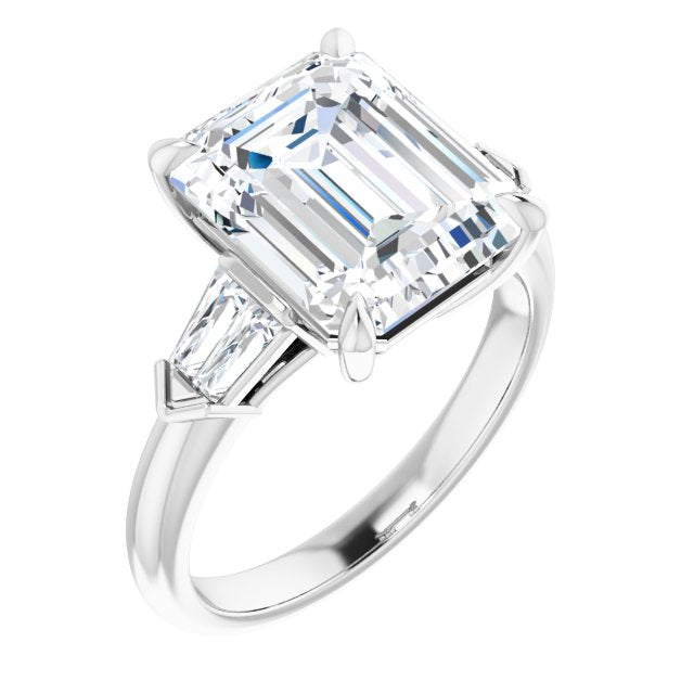 10K White Gold Customizable 5-stone Design with Emerald/Radiant Cut Center and Quad Baguettes