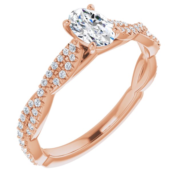 10K Rose Gold Customizable Oval Cut Style with Thin and Twisted Micropavé Band