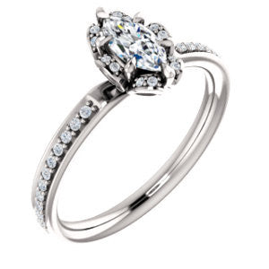 Cubic Zirconia Engagement Ring- The Rosie (Customizable Marquise Cut Style with Floral-Inspired Halo and Extra-Thin Pavé Band)