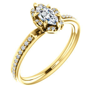 Cubic Zirconia Engagement Ring- The Rosie (Customizable Marquise Cut Style with Floral-Inspired Halo and Extra-Thin Pavé Band)